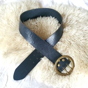 Lucky Brand Black Leather Belt w/ Brass Buckle